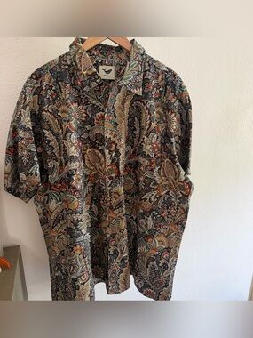 Yiume Men’s XXXL Paisley Floral Short Sleeve Button Up Shirt 100% Cotton